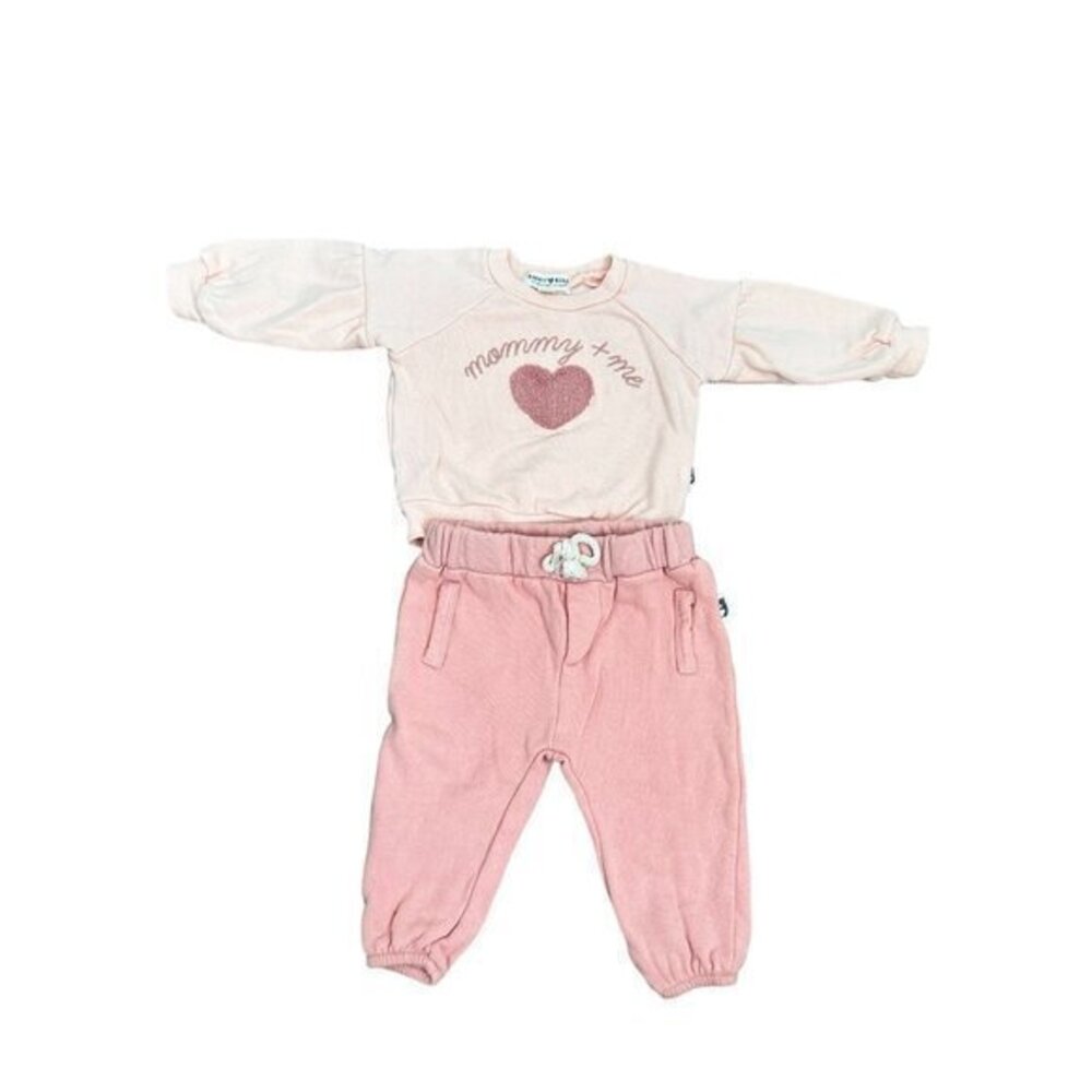 Rabbit & Bear Baby Girls 2-Piece "Mommy + Me" Heart Sweatshirt Set 3-6M Pink Org